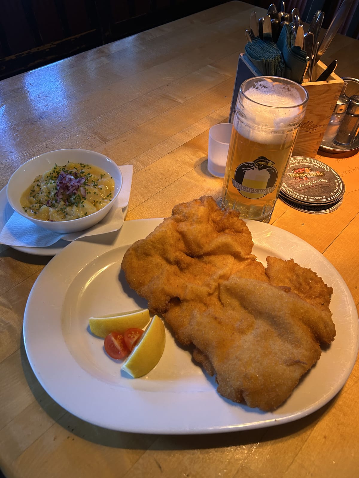 Wiener Schnitzel with glass of lager – classic Vienna beer and food pairing